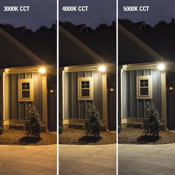 Halo 180-Degree White Motion Activated Outdoor Integrated LED Triple Head Flood Light, Selectable CCT (3000K-5000K)