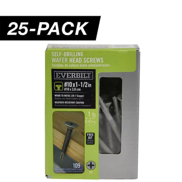 25-Pack #10 x 1-1/2 in. Wafer Head Phillips Drive Self-Drilling Screw (25 lb / 2,725-Piece)