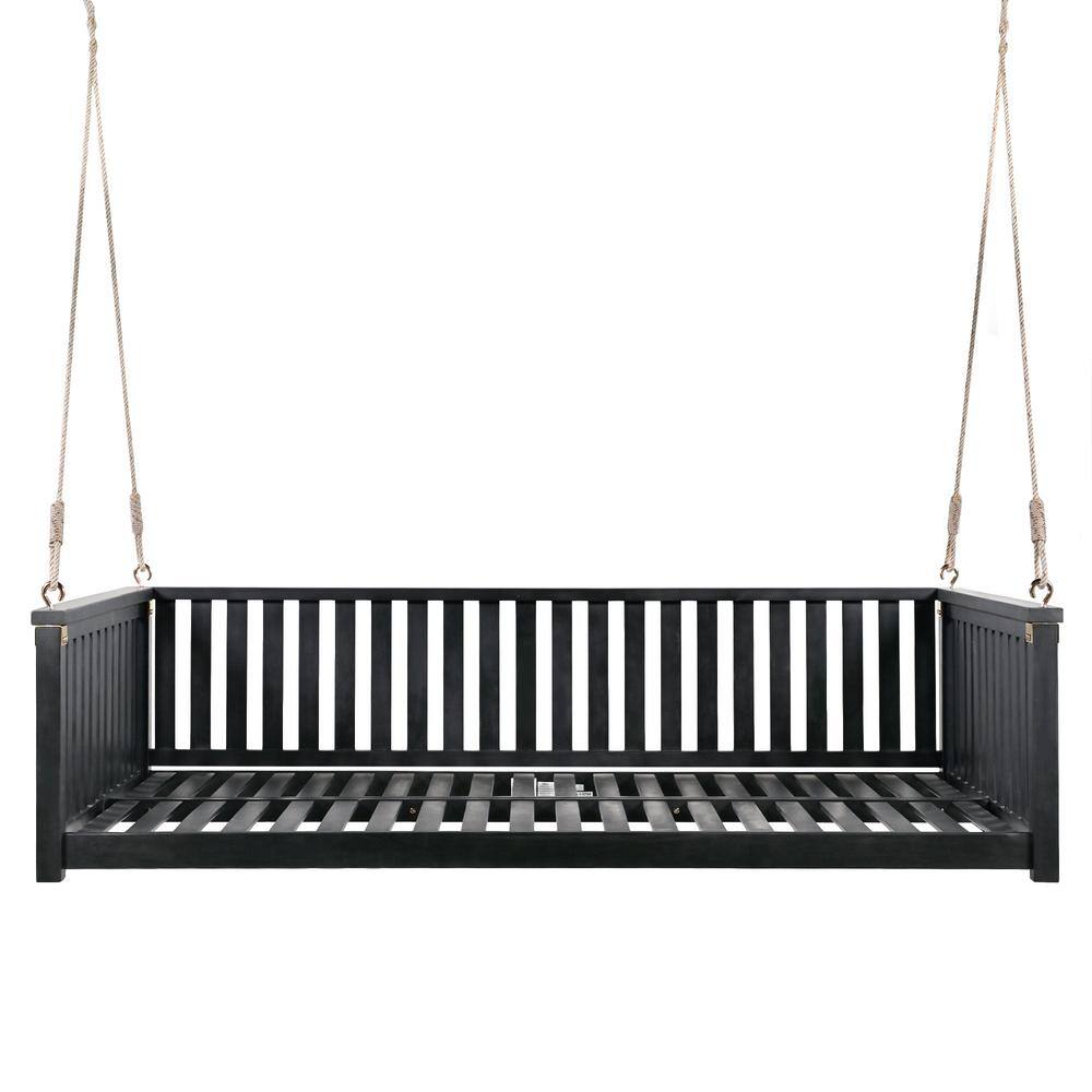 2-Person Outdoor Patio Garden Wood Porch Swing Twin Sized Bed with Ropes fo