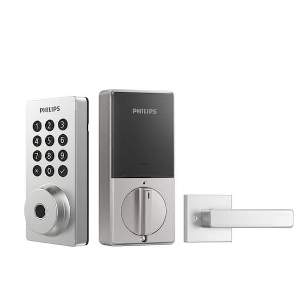Satin Nickel Single Cylinder Electronic Deadbolt with Lever Set
