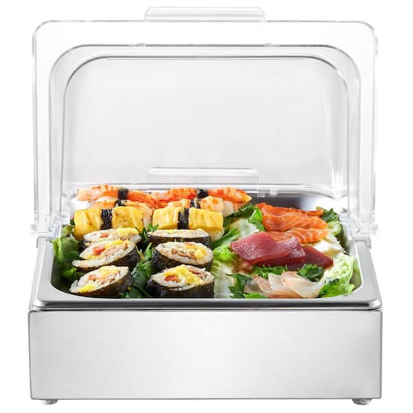 Countertop Food Serving Display Container, 1 x 1/2 Pan Stainless Steel Condiment Dispenser Chafing Dishes with Clear Lid