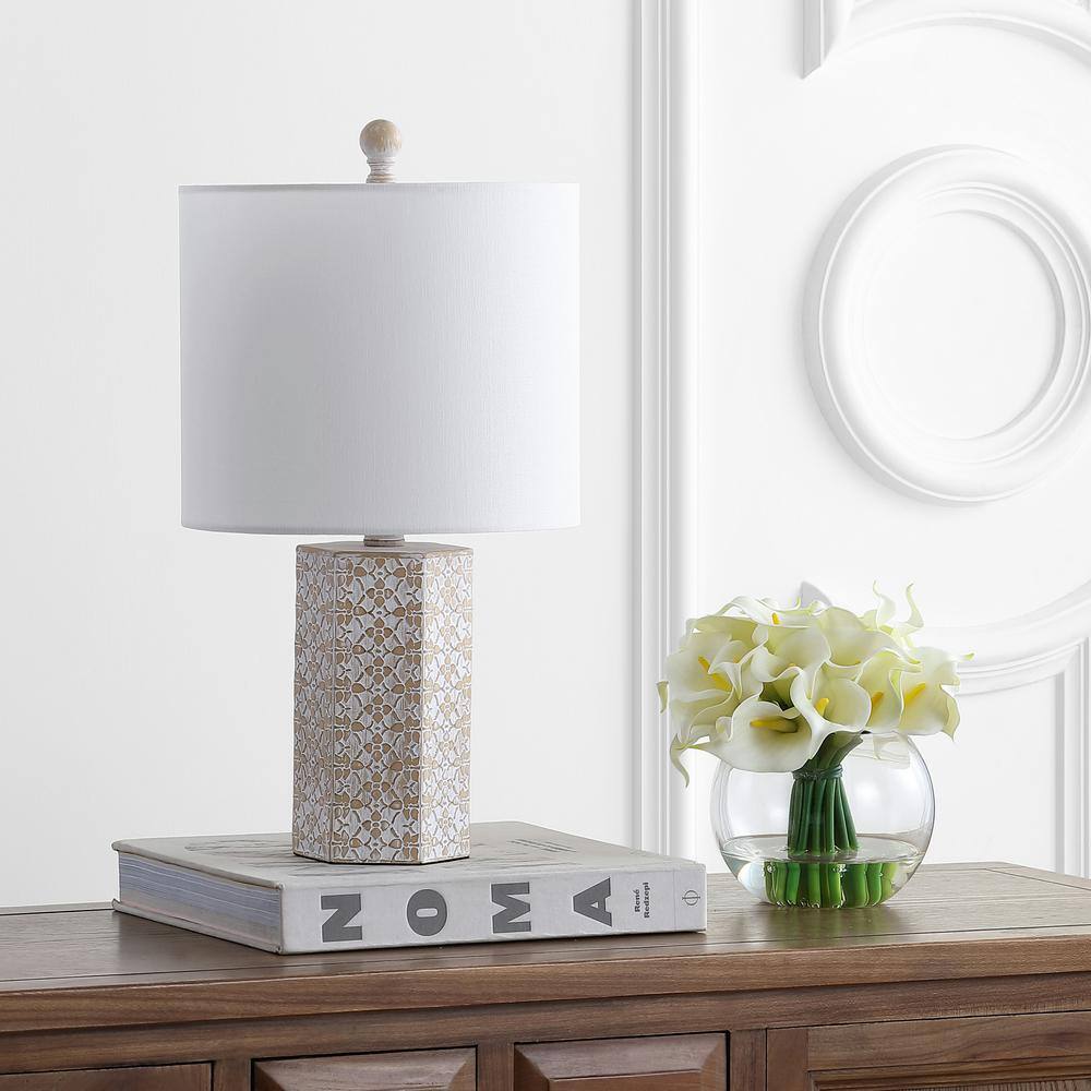 Makayla Geometric Engraved Beige Table Lamp