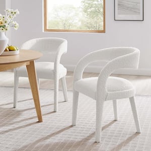 Pinnacle Boucle Upholstered Dining Chair Set of 2 in Ivory