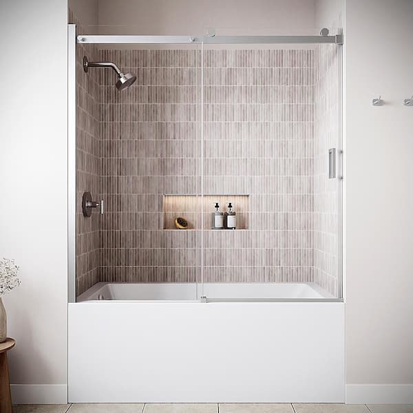 Arbia 60'' x 60'' Semi-Frameless Sliding Bathtub Door,CrystalTech Treated 1/4'' Glass, Polished Chrome Hardware