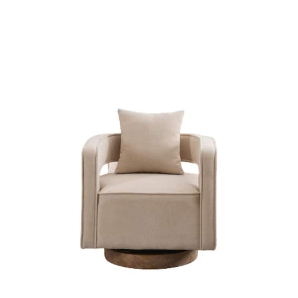 Unbranded Beige Linen Blend Wood Outdoor Lounge Chair with Cushions, Weathered Base for Bedroom, Living Room