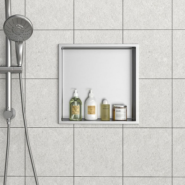12 in. W x 12 in. H x 4 in. D Shower Niche Set of 1-Pieces in Brushed Nickel