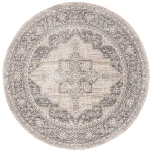 Brentwood Cream/Gray 10 ft. x 10 ft. Round Floral Medallion Border Area Rug