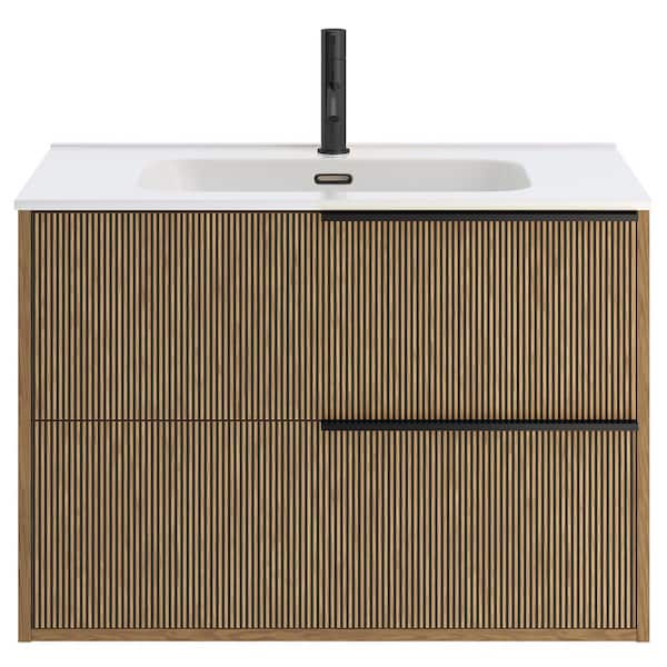 CHAMELEON CONCEPTS Demeter Art Black 32 in. W x 18.1 in. D x 22.8 in. H Deco Wall Mounted Vanity with Single Sink and White Ceramic Top