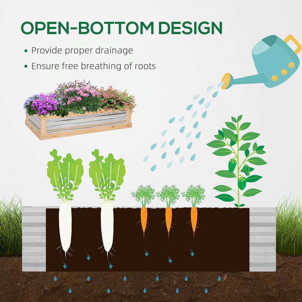 Natural Wood Raised Garden Bed with Polycarbonate Greenhouse Cover