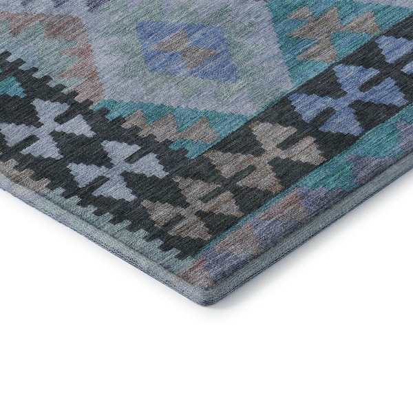 Mayfield Premium Machine Washable Abstract AMF1915 Teal 3 ft. x 5 ft. Area Rug