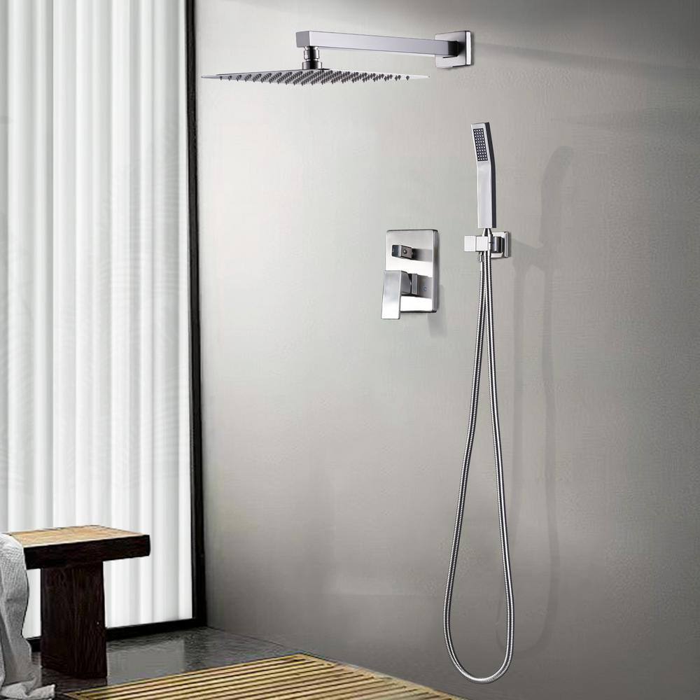 Brushed Nickel 12" Square Rain Shower System with Handheld