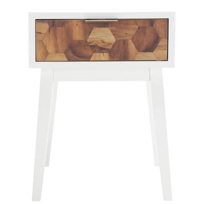 Nilo 18 in. White/Natural Rectangle Wood Storage End Table