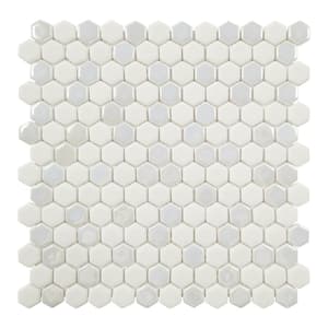 White Iridescent Hexagon 12x12in. Recycled Glass Glossy and Matte Mosaic Floor and Wall Tile (10 sq. Ft./Box)