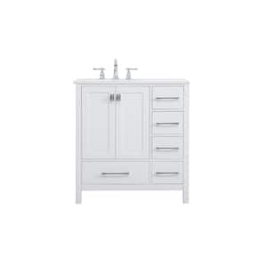 Simply Living 32 in. W x 22 in. D x 34 in. H Bath Vanity in White with Calacatta White Engineered Marble Top