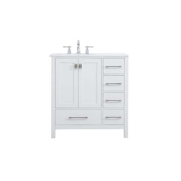 Unbranded Simply Living 32 in. W x 22 in. D x 34 in. H Bath Vanity in White with Calacatta White Engineered Marble Top