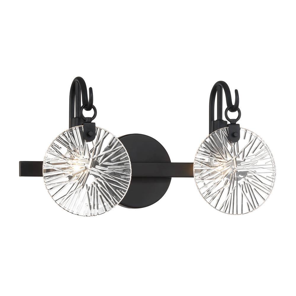 Matte Black 2-Light Vanity with Clear Starburst Glass Shades