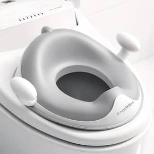 Baby Potty Training Toilet Seat with Soft Cushion Handles, Elongated Front Toilet Seat in Gray with Splash Guard