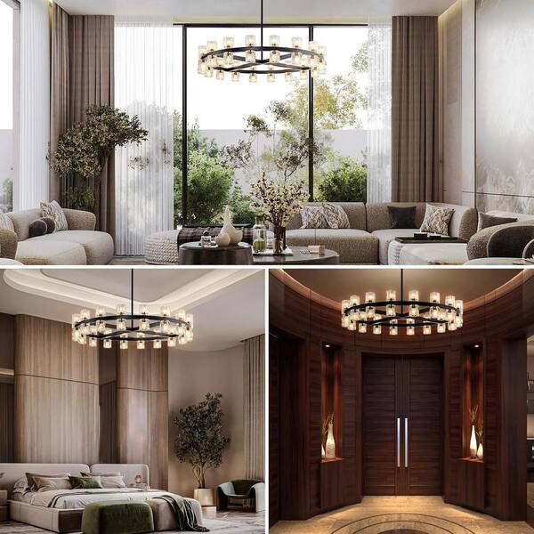 YUYI 36-Light Black Round Chandelier, 36 in. Modern K9