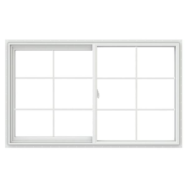 JELD-WEN 59.5 in. x 35.5 in. V-2500 White Left-Hand Vinyl Sliding Window with Colonial Grids/Grilles