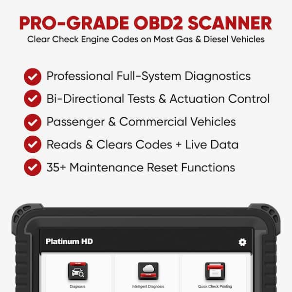 Car OBD2 Scanner Code Reader Engine Fault Code Reset Tool for Passenger & Commercial Vehicles PLATINUM HD