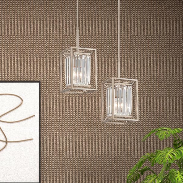 Linares 60-Watt 1-Light Aged Platinum Glam Mini Pendant Light with Crystal Prisms Shade and No Bulbs Included