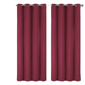 Lillian Collection Burgundy Polyester Solid 55 in. W x 84 in. L Thermal Grommet Indoor Blackout Curtains (Set of 2)