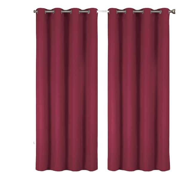 J&V TEXTILES Lillian Collection Burgundy Polyester Solid 55 in. W x 84 in. L Thermal Grommet Indoor Blackout Curtains (Set of 2)