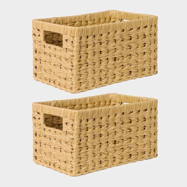 Unbranded Beige 13 in. x 7 in. Polypropylene Decorative Basket Set of 2 with Lid