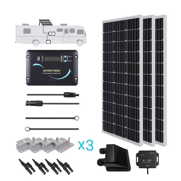 Photo 1 of 300-Watt 12-Volt Monocrystalline Solar RV Kit with 30 Amp PWM LCD Charge Controller