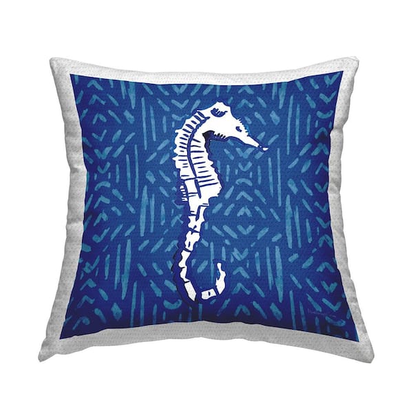 Stupell Industries White Seahorse Aquatic Blue Diamond Pattern Blue Square Outdoor Throw Pillow