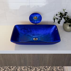DeerValley Prism 14.75 in. Light Blue/Dark Blue Glass Rectangular Vessel Bathroom Sink