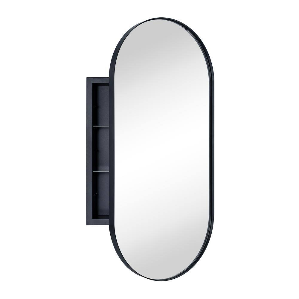 TEHOME DaisyMai 16 in. W x 33 in. H Oval Pill Shape Metal Framed Recessed Medicine with