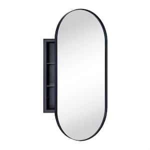 Daisy-Mai 16 in. W x 33 in. H Oval Pill Shape Metal Framed Recessed Medicine Cabinet with Mirror in Matt Black
