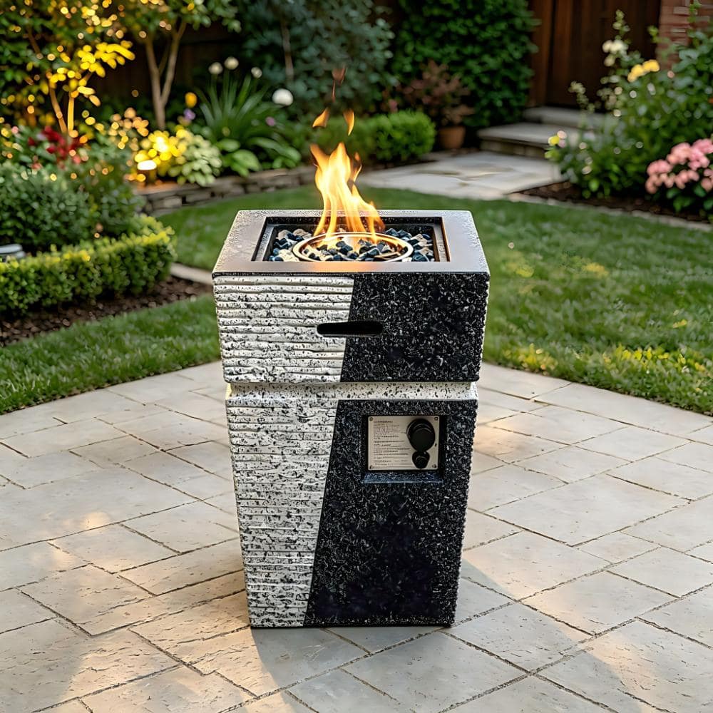 40000 BTU 20 in. Outdoor Propane Gas Square Concrete Garden Fire Pit Table with Glass Stone, Rainproof Cloth -Light Grey price history on PriceWatchPro