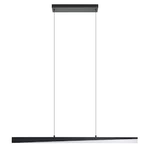 Isidro 60 in. W x 2.75 in. H Black Statement Integrated LED Pendant Light with White Acrylic Diffuser