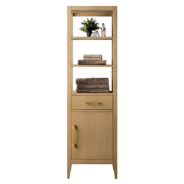 Vanity Art 21 in. W x 17 in. D x 72 in. H Brown MDF Floor Standing Linen Cabinet with Soft Close Door in Natural Oak/GB