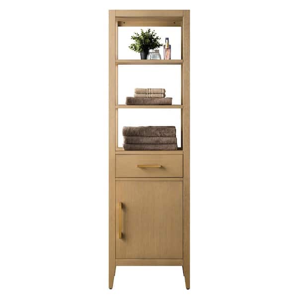21 in. W x 17 in. D x 72 in. H Brown MDF Floor Standing Linen Cabinet with Soft Close Door in Natural Oak/GB