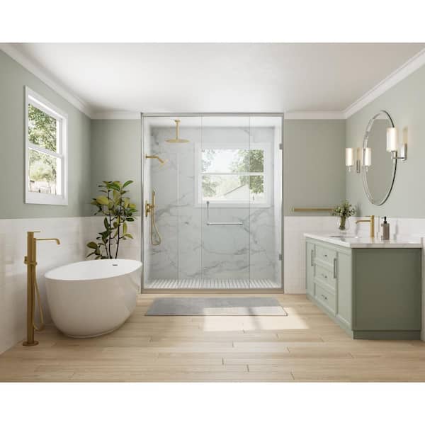 3-Spray 10 in. and 6 in. Dual Ceiling Mount Fixed and Handheld Shower Head 2.5 GPM in Brushed Gold with Basic Faucet