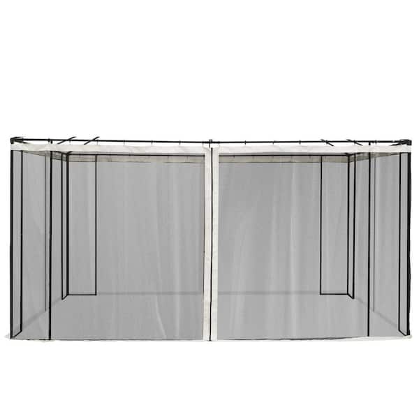 Otryad 11.5 ft. x 7 ft. Gazebo Net Replacement, Mesh Sidewall Netting with Zippers and Curtain Rings for Patio, Cream