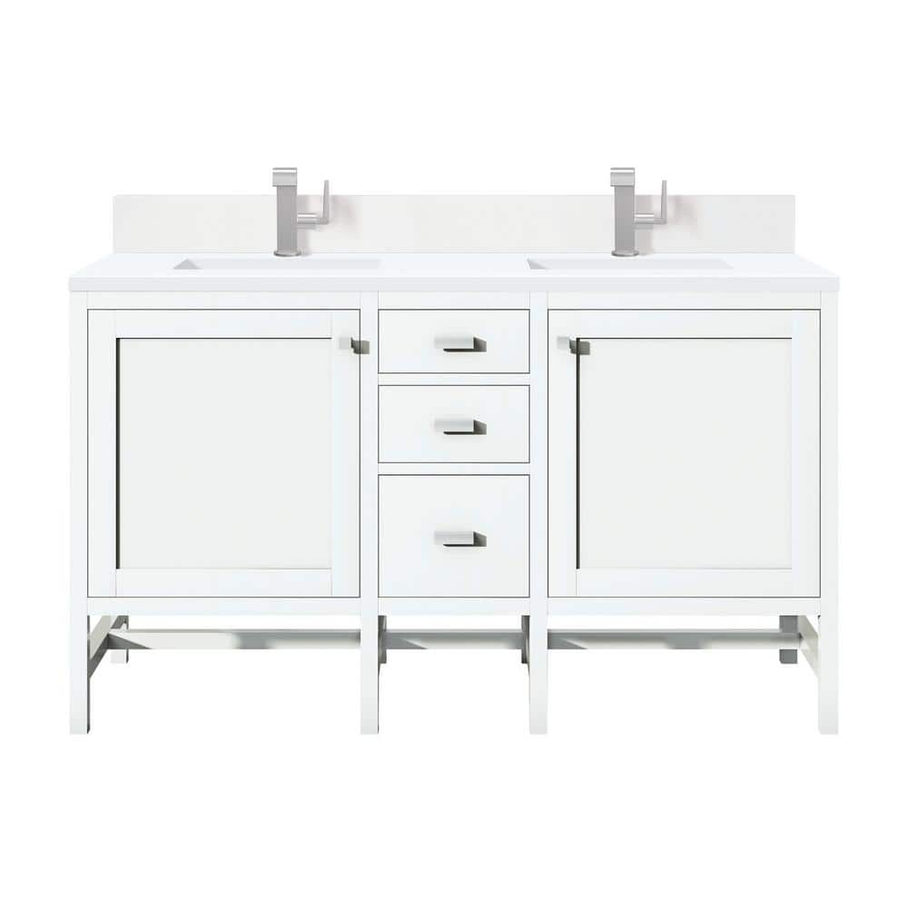 Addison 60" Glossy White Double Freestanding Vanity with Porcelain Sinks