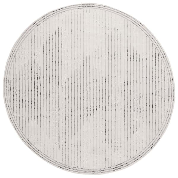 Temple 7 ft. x 7 ft. Round Ivory/Gray Distressed Striped Area Rug