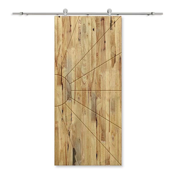 CALHOME 30 in. x 96 in. Weather Oak Stained Pine Wood Modern Interior Sliding Barn Door with Hardware Kit