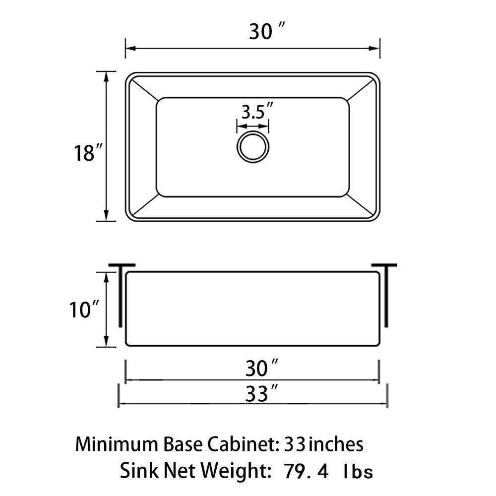 Sinber 30" White Fireclay Farmhouse Apron Kitchen Sink with Drainboard