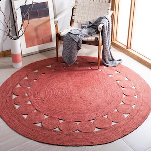 Natural Fiber Rust 10 ft. x 10 ft. Border Woven Round Area Rug