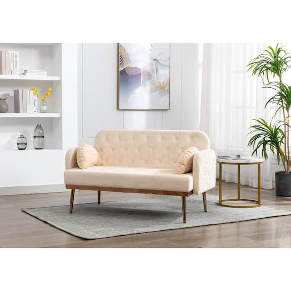 2-Seat Polyester Fabric Upholstered Sofa with 2 Back Cushions Beige