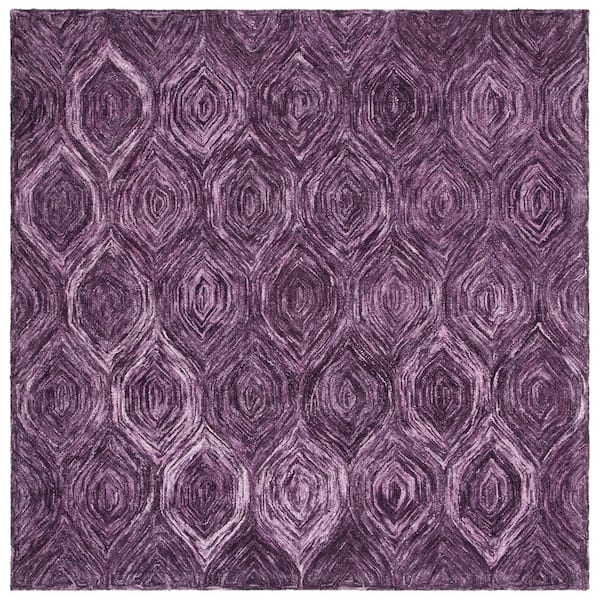 Ikat Purple 6 ft. x 6 ft. Geometric Solid Color Square Area Rug