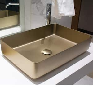 Brushed Gold Stainless Steel Rectangular Bathroom Vessel Sink with Drain