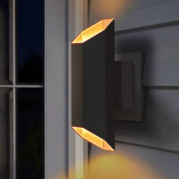 Cedar Hill 13 in. Hexa Black Integrated LED Outdoor Up and Down Wall Sconce