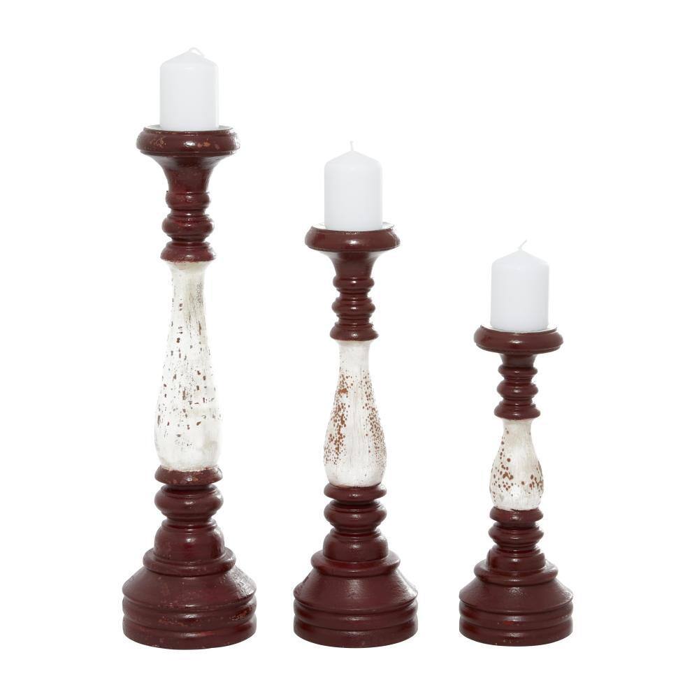 Vintage Red Wood Farmhouse Candlestick Set, 20" Height