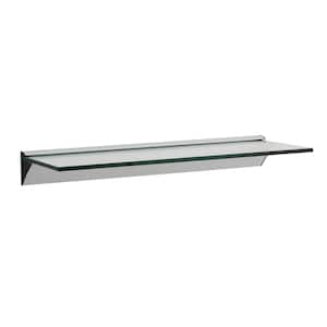 16 in. Modern Clear Glass Floating Shelf on Aluminum Bar